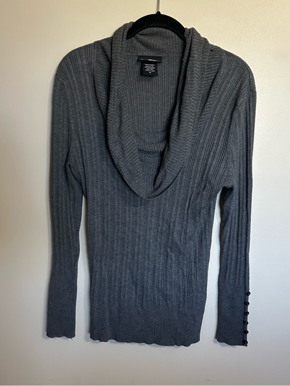 It's Our Time Ribbed Cowl Neck Sweater in Charcoal